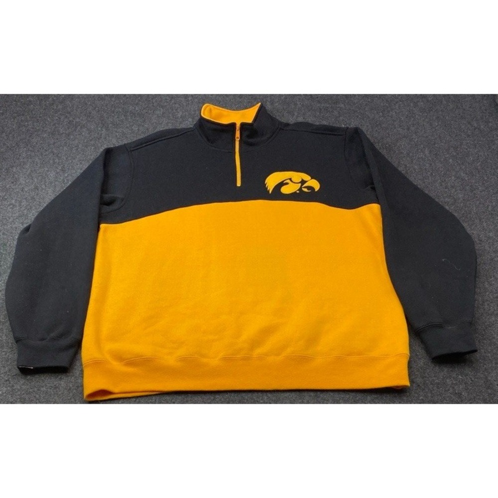 E5 Iowa Hawkeyes Sweatshirt Men 2XL Black Gold 1/4 Zip Color Block Pullover